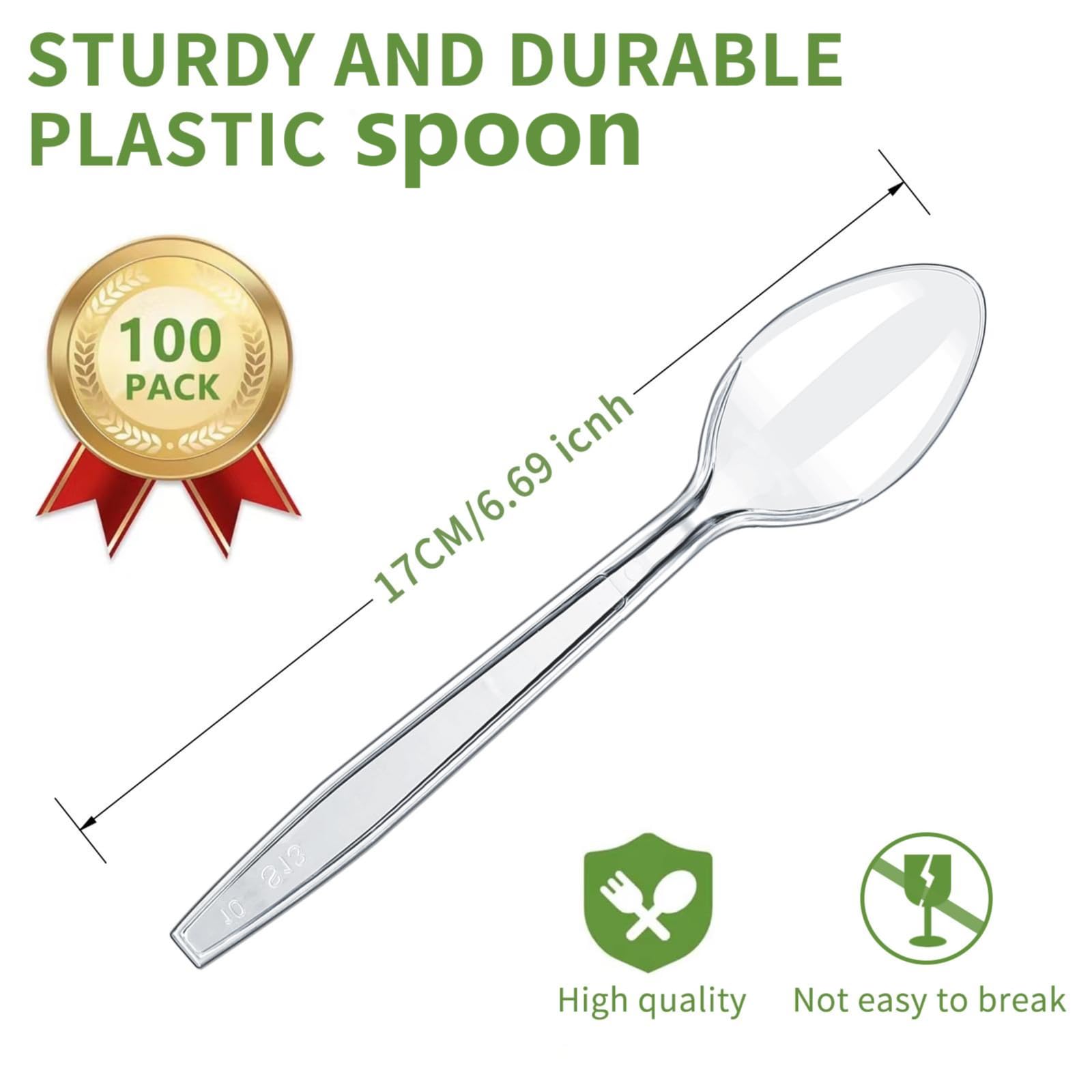 100 Cuillères En Plastique Transparent Réutilisables - Pour Fêtes Et Barbecues