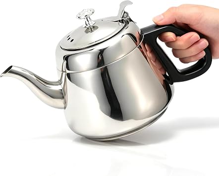 Tea Kettle, Stainless Steel Stovetop Teapot Coffee Stovetop Tea Kettle Hot Water Teapot with Filter for Home Kitchen Camping 1.5L with filter