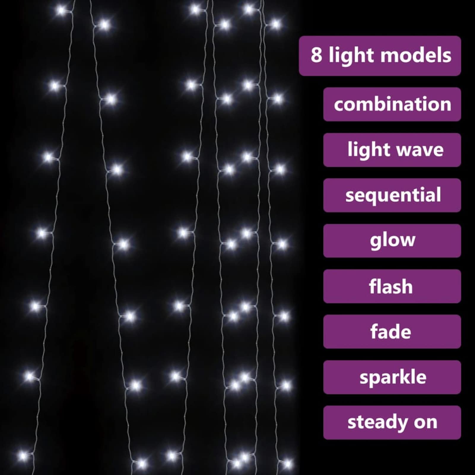 Homgoday LED-Lichtervorhang Weihnachtsbeleuchtung Weihnachtsdeko, Lichterketten für Weihnachten, Party, Deko, Hochzeit, Garten, Balkon 3x3 m 300 LED Kaltweiß 8 Funktionen