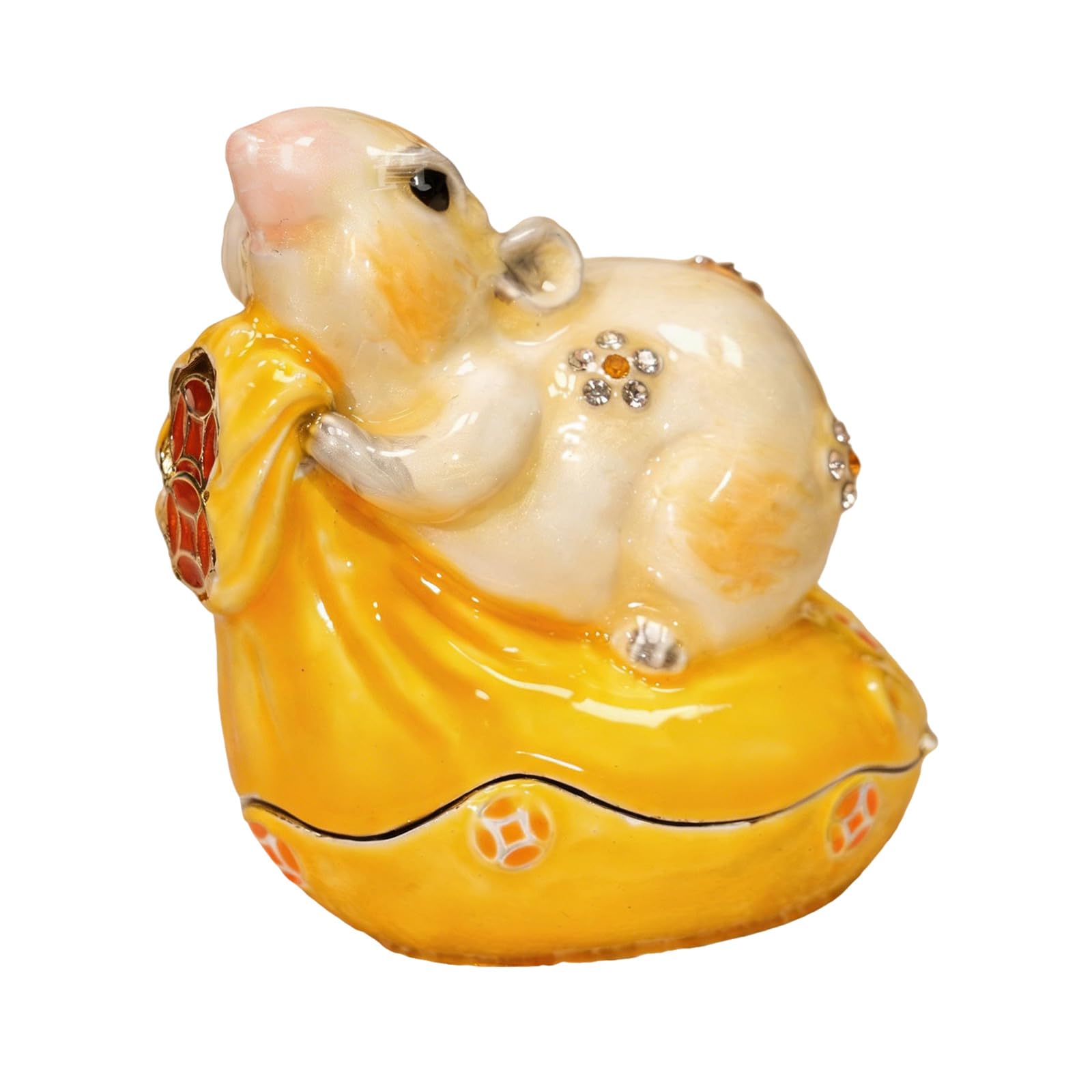 Shntig Yellow Zodiacs Themed Enameled Trinket Box With Handcrafted And Diamonds Accent For Display Rings Holder Elegant Dresser Top Accessory