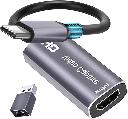 4K HDMI Capture Card, Cam Link Video Capture Card HDMI to 1080P Type-C for Windows Mac OS System for Streaming Gaming Meeting with USB C Adapter to…