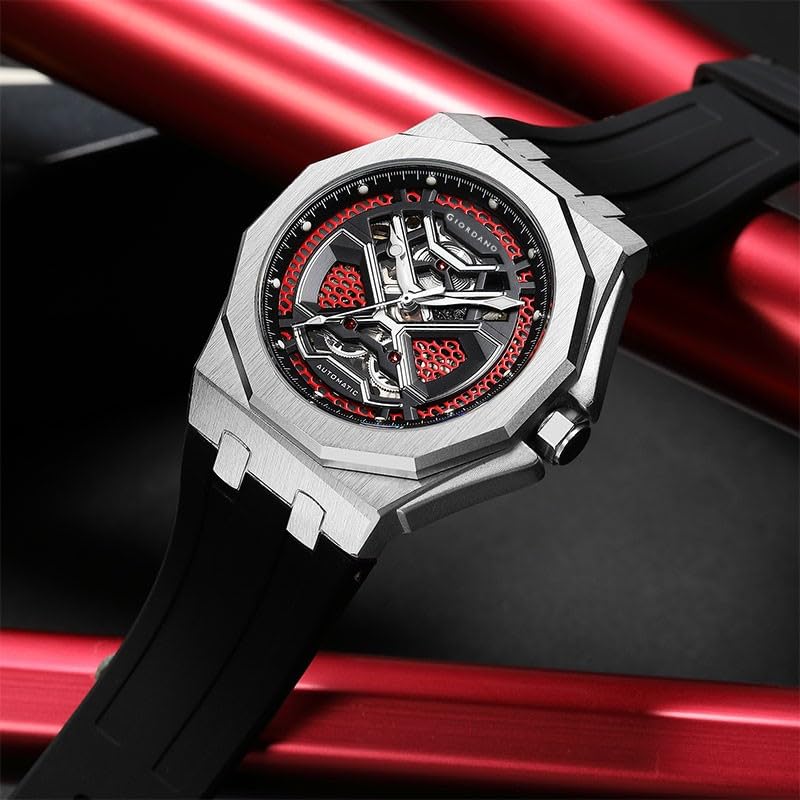 Image of Giordano Automatic Unique Watch for Men with Stainless Steel Case, Silicone Strap, Luxury Design & Water Resistant