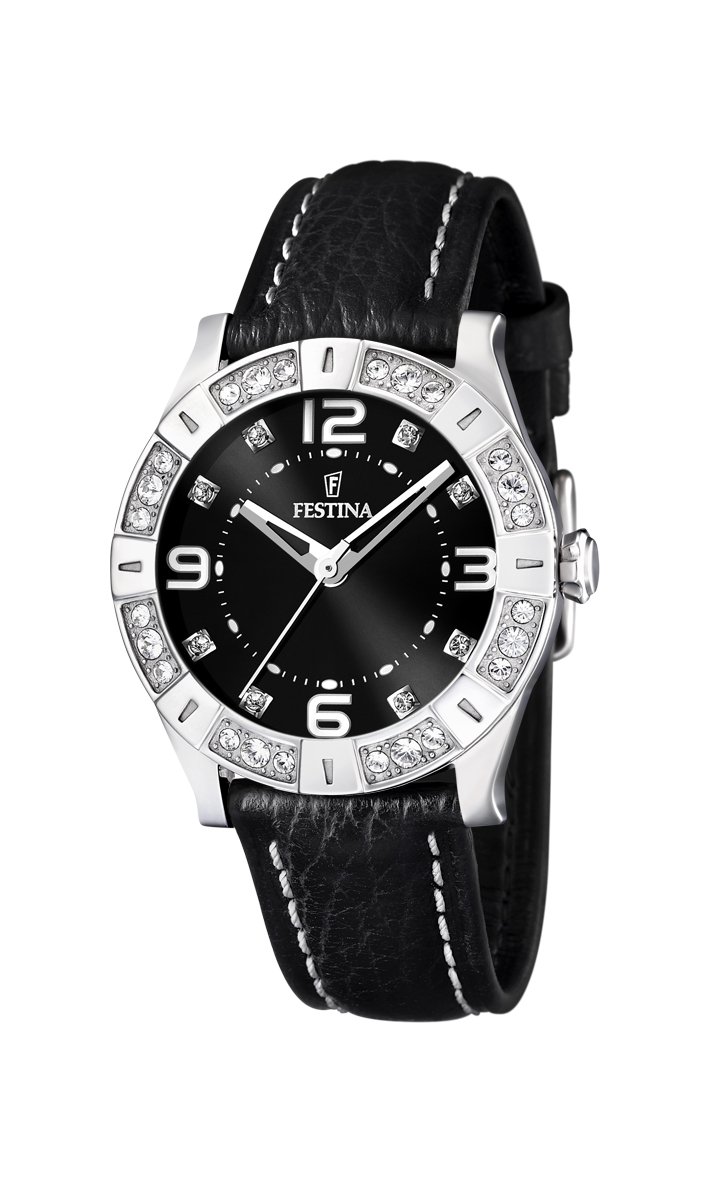Festina Ladies Watch F16537/2 with Black Leather Strap and Cz