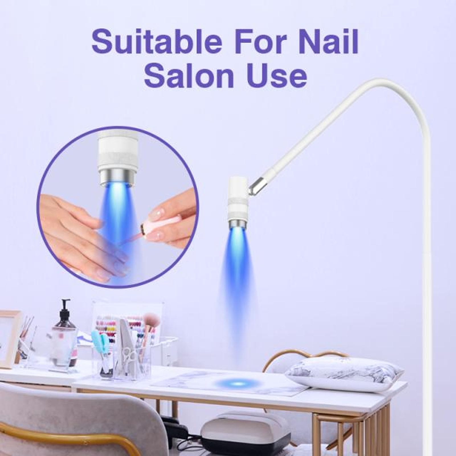 6W Nail Gel Lamp with Adjustable Focus, Gooseneck Floor Lamp with Foot Pedal, Detachable Head - Image 3