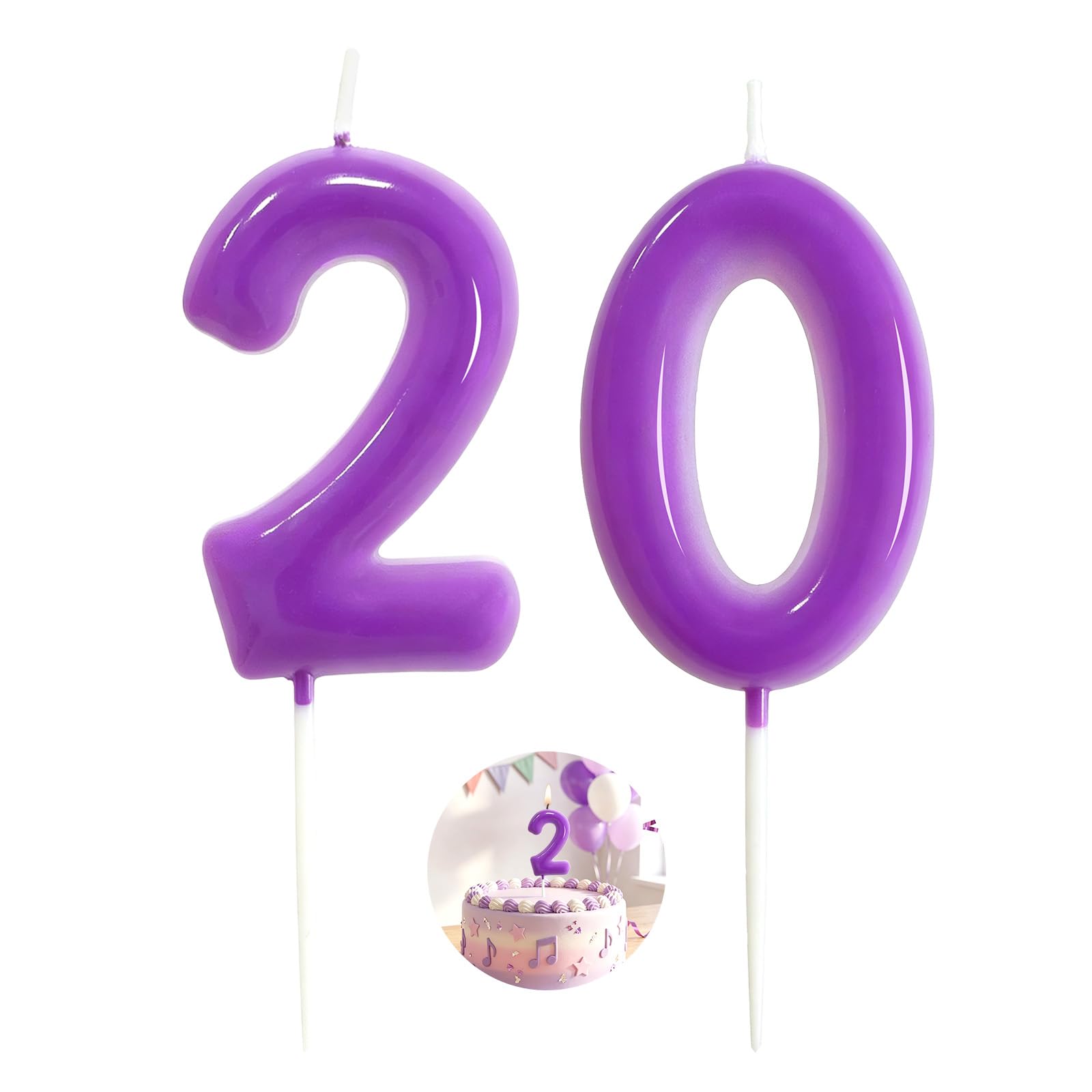 Purple Birthday Number 20 Candles Happy Birthday Cake Topper Number Candles for Birthday Party Decorations Wedding Anniversary Celebration Party Supplies