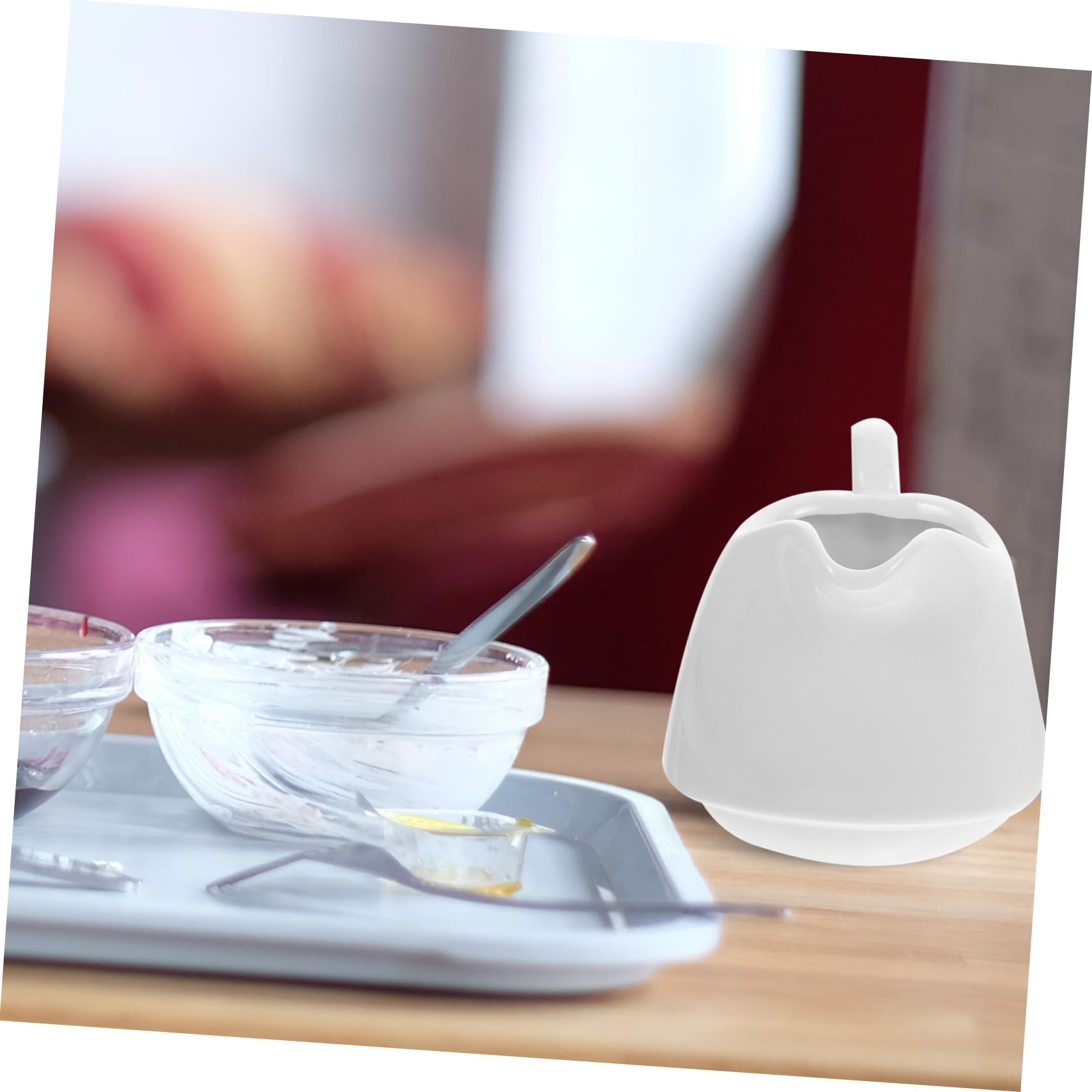UKCOCO Azucarero y Jarra para Crema Cerámicos con Cucharilla y Bandeja de Bambú Juego para Simple y Elegante Material Cerámico Premium para Regalo y Decoración
