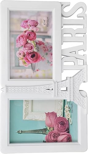 Miniatura 6 de CHICIRIS Marco de fotos doble de 4 x 6 pulgadas, marco de fotos doble de torre Eiffel, marco de fotos decorativo, apertura vertical y horizontal