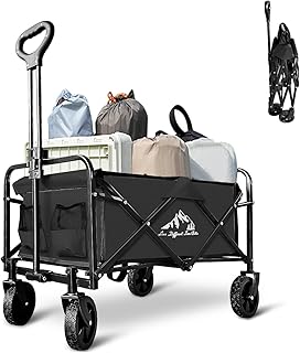 Collapsible Wagon Cart Foldable Portable Heavy Duty Folding Beach Wagons, Outdoor Utility Carts with Large Capacity for Grocery, Camping, Shopping, Fishing, Sports, Garden Black