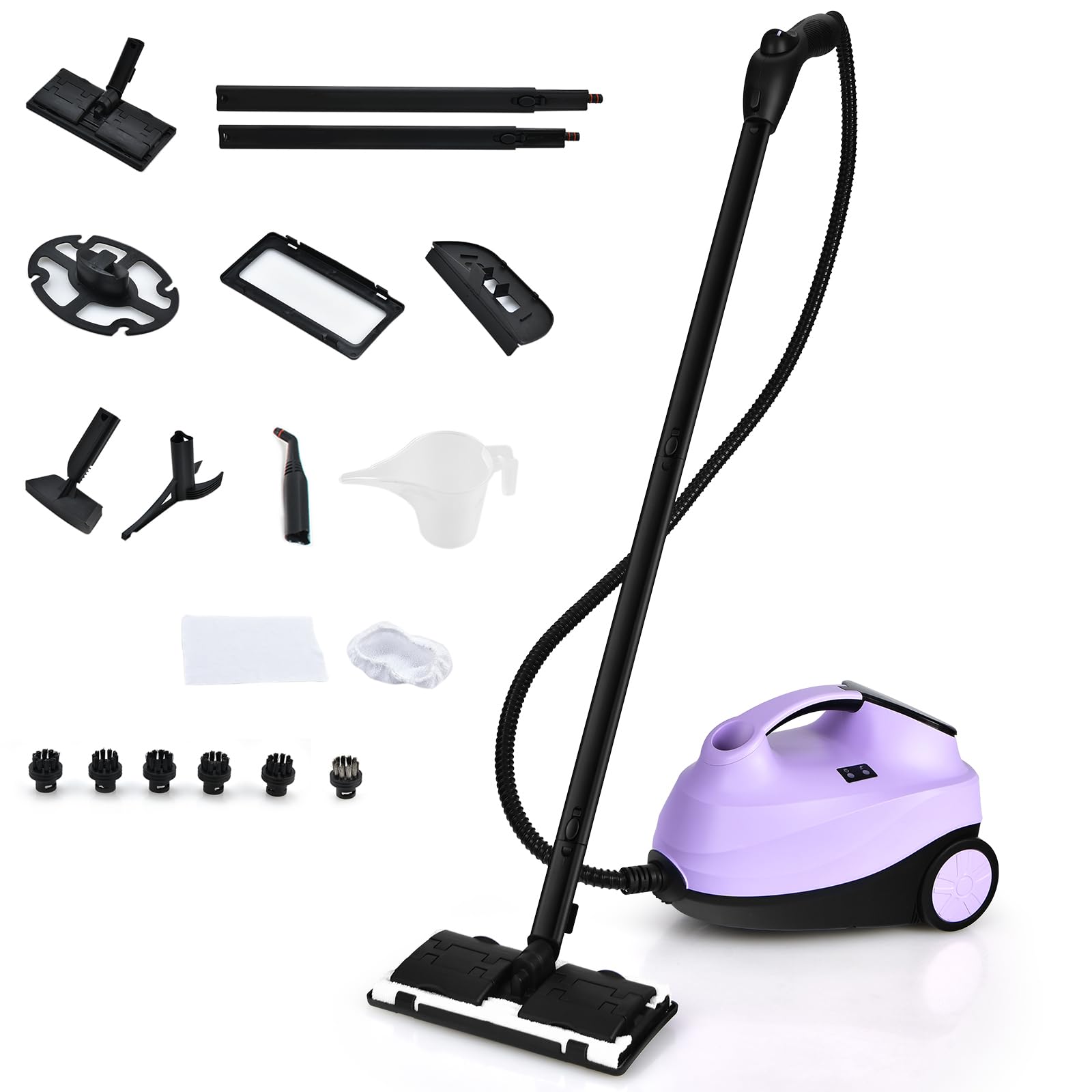 GOPLUS - Limpiador de vapor, 19 accesorios, presión 4 bar, potencia 2000 W, con depósito de agua, 1,5 L, escoba vapor, para alfombras, ventanas, vidrio y cortina, viiolet
