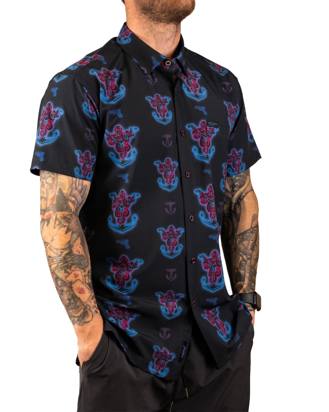 Retro Rifle Men’s Short Sleeve Button Down Shirt