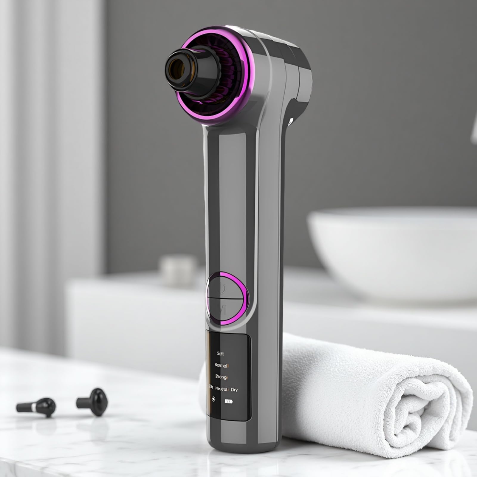 Aspiratore elettrico per punti neri con funzione di riscaldamento, 3 livelli regolabili, ricaricabile tramite USB, strumento di estrazione a caldo, grigio, 4,1 x 7,1 x 17,9 cm