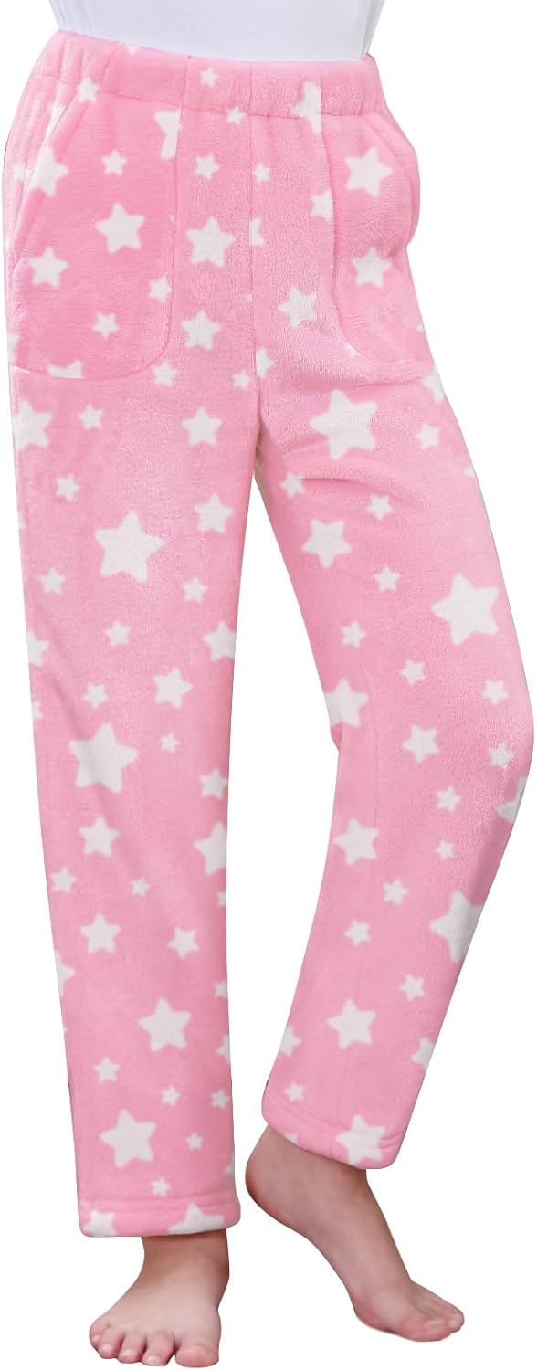 Umeyda Girls & Women Pajamas Pants Soft Fleece Fuzzy Plush Lounge PJ Bottoms with Pockets for Kids, 6Years-XL