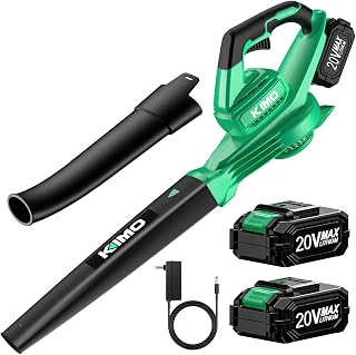 KIMO Leaf Blower Cordless with Battery and Charger, 2 Pack Batteries, Extension Tube, 20000 RPM Variable Speed, Lightweight Cordless Leaf Blower, Battery Operated Leaf Blowers for Lawn Care and Patio