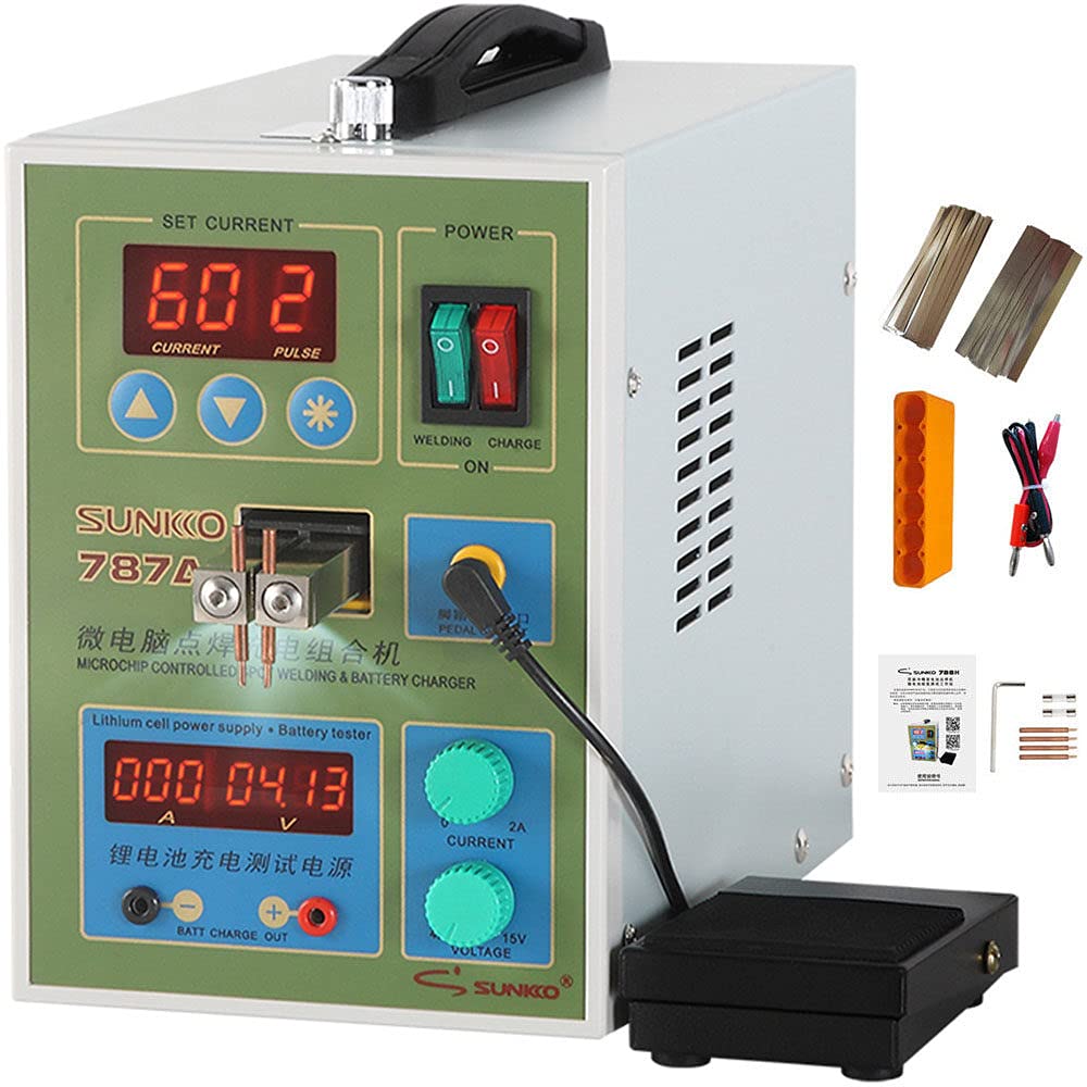 787A+ Doppio Impulso Piccolo 18650 Saldatore a punti per batteria Saldatrice a bottone per batteria Saldatore di testa per batterie al litio con sistema di raffreddamento e funzione di saldatura int