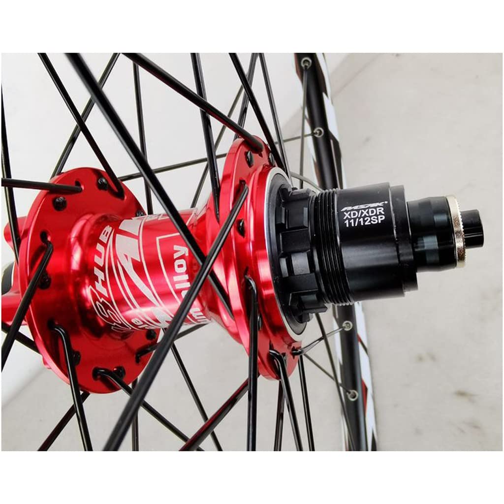 XD MTB Koła rowerowe 26 cali 27,5 "29 ER Hamulec tarczowy ze stopu aluminium Sześciokątny hamulec tarczowy obręcz uszczelnione łożysko piasty dla prędkości 11/12 (kolor: czerwony, rozmiar 27,5
