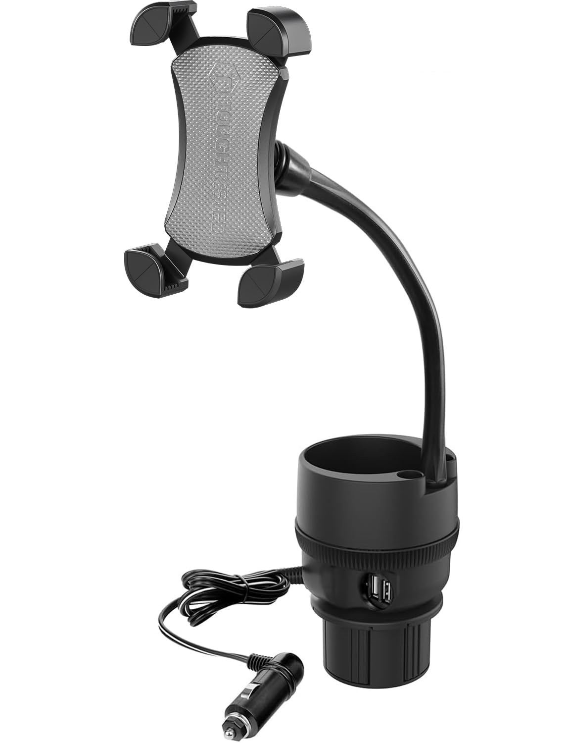 ToughTested Commuter Power Cup Adjustable Rugged Phone Holder with Expanding Cupholder Base, 9-Inch Gooseneck Arm, USB Ports, and DC Power Socket for