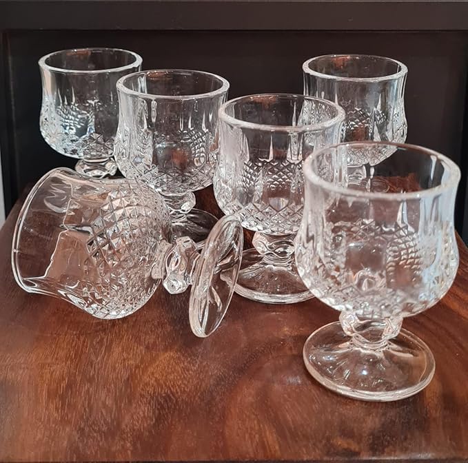 Dakshayanii Diamond Cut Brandy Glass |180 ml | Cognac | Stemless Rum Glass for Spirits |Crystal, Luxury, Large, Elegant, Old Fashioned Water and Mixed Drinks, (Set of 6) 3