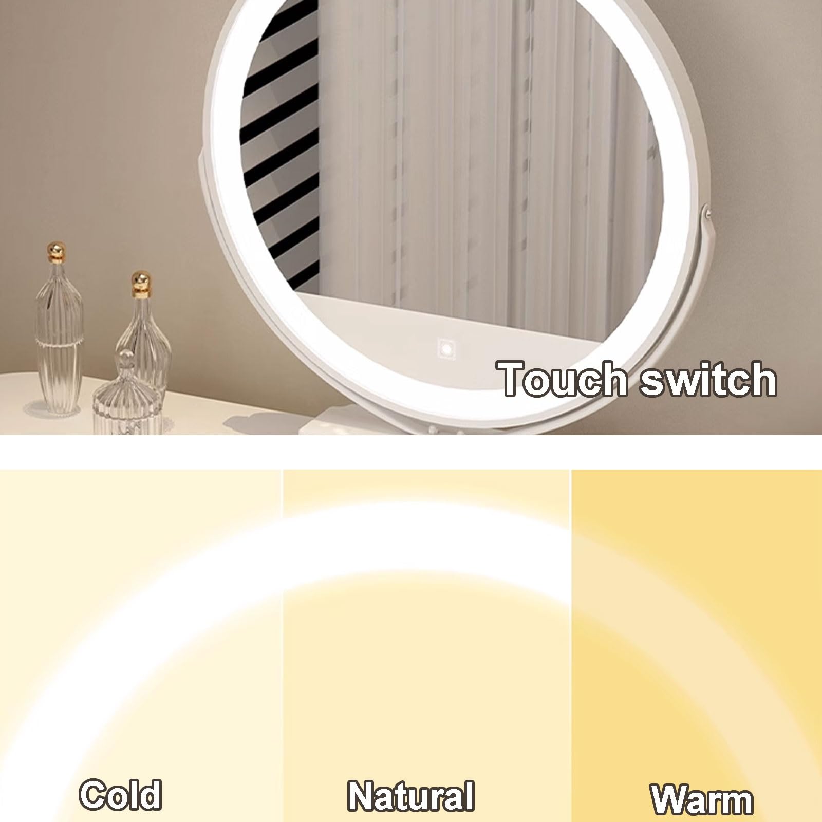 Tavolo da Trucco Illuminato con Specchio e Contenitore, Design in Ardesia Bianca e Legno massello, 80 x 40 x 76 cm (Sedia Non Inclusa) - Perfetto per Gli Amanti della Bel