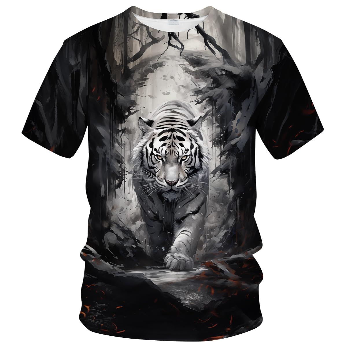 Whnbcw Men's Grey Funny Tiger Printed T-Shirt Animal Graphic Tee Shirt, Xxxxl