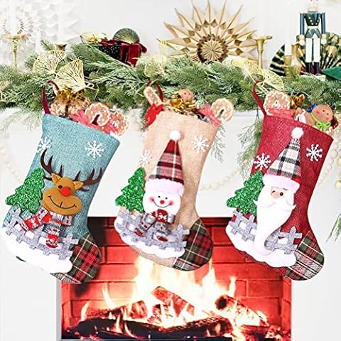 Nikolausstrumpf Kinder 3er Set, Klein Jute Weihnachtsstrumpf Kamin Weihnachtssocken Personalisiert Weihnachten Deko, Nikolausstiefel zum Befüllen und Aufhängen Weihnachtsstrümpfe für Weihnachtsdeko Cover