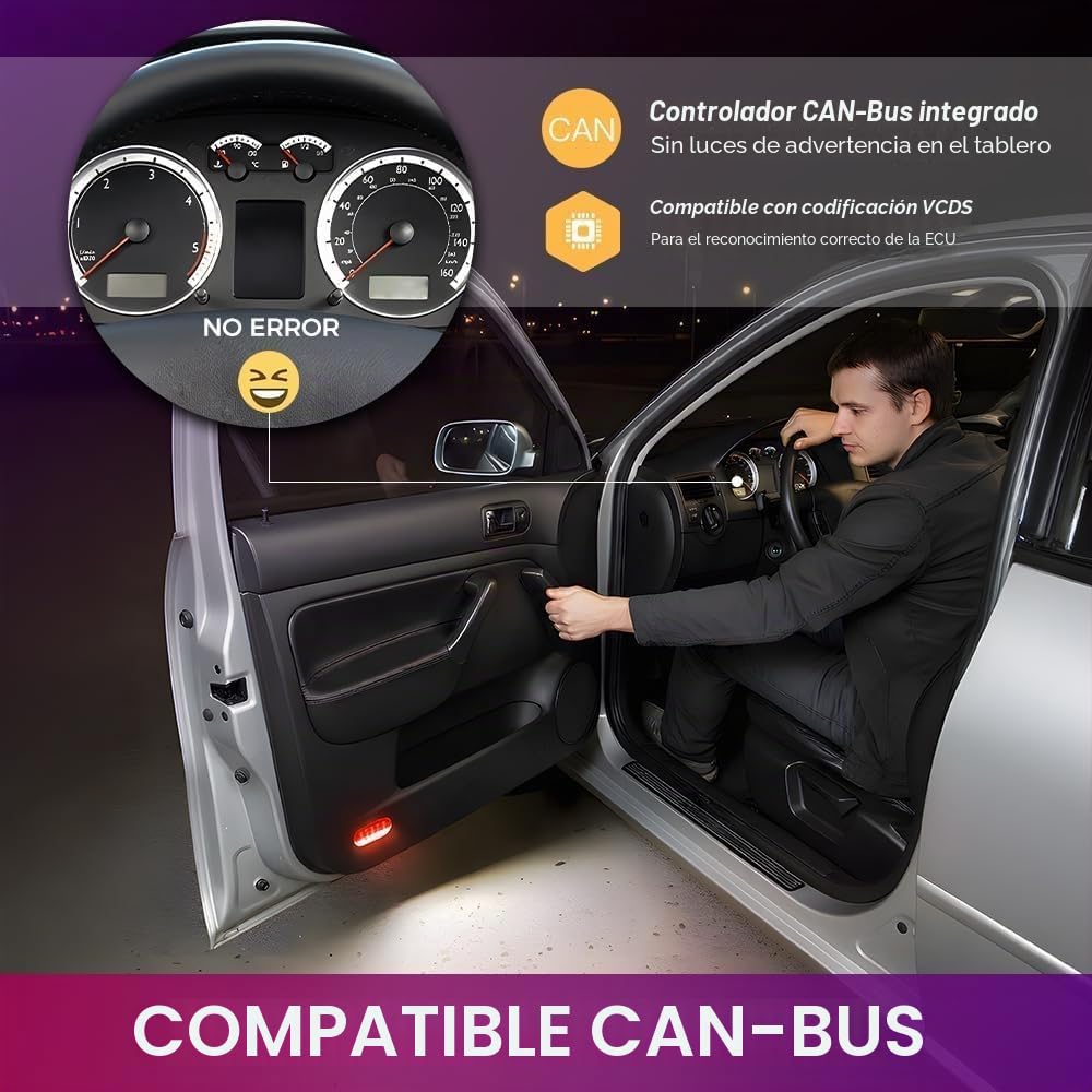 Luces de Cortesía LED para Puerta de V.W Golf MK3 MK4 Jetta Beetle Tou.ran Polo Vento Octavia Seat, Accesorios de Lámpara de Zona de Pasos Blanca/Roja de Seguridad, 2 Piezas