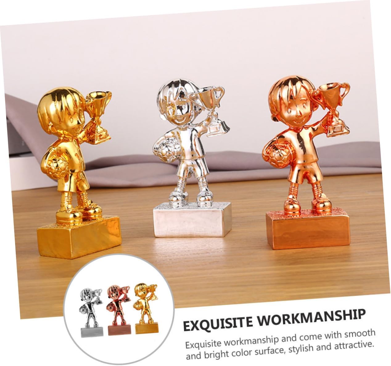 3pcs Soccer Trophy Electroplated Awards for Sports Games Boys and Girls Adults Party Favor for Football Competitions