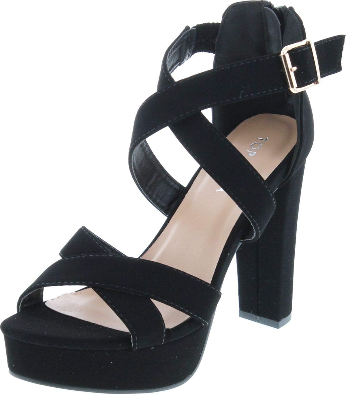 Top Moda BrandTop Moda Lovely-86 Women's Peep Toe Platform Chunky High Heel Closed Back Sandals,Black,10