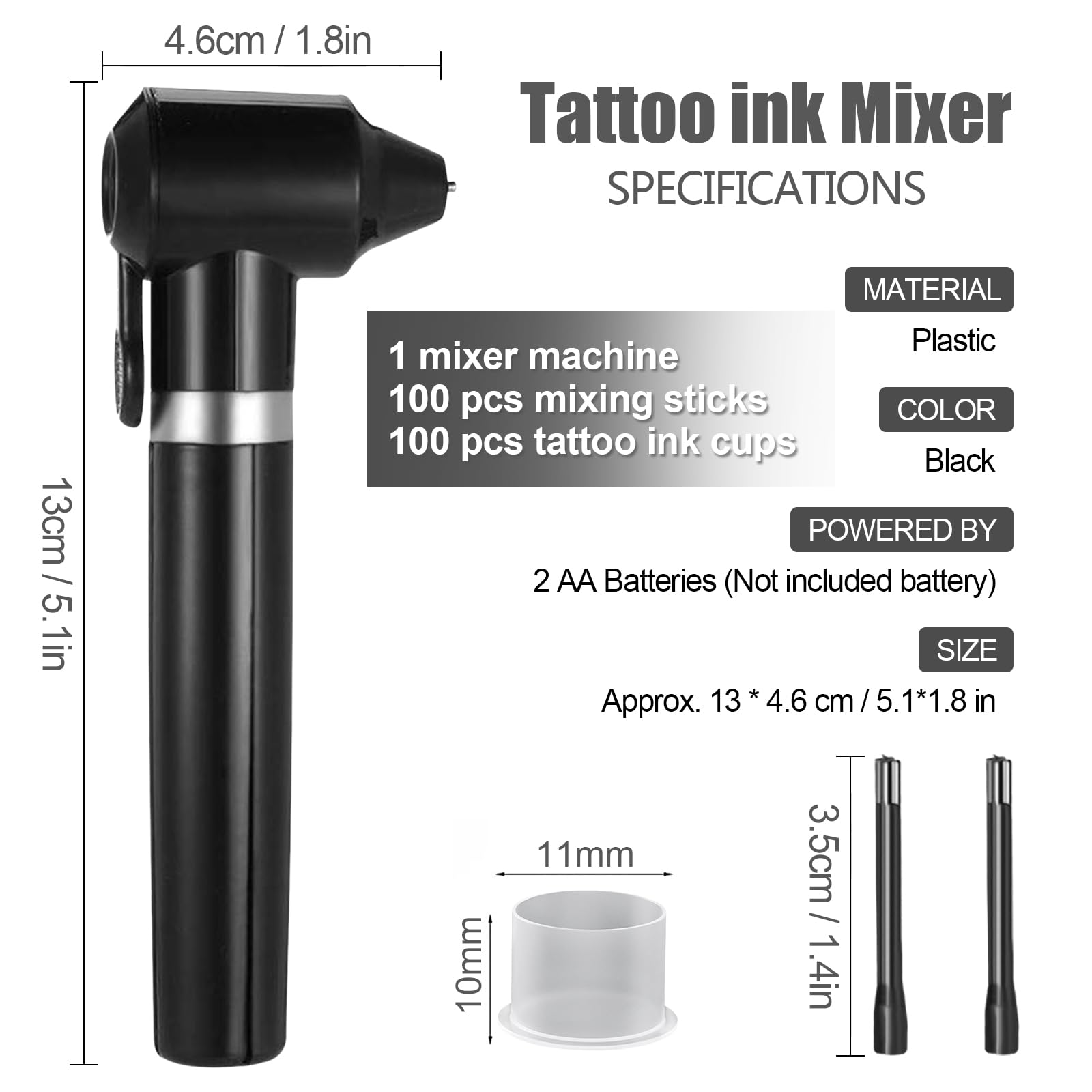 Rayyl Tattoo Ink Mixer Machine with 100pcs Mixing Sticks 100pcs Ink Caps Cups for Mixing Color Pigment Tool and Tattoo Accessories - Image 2