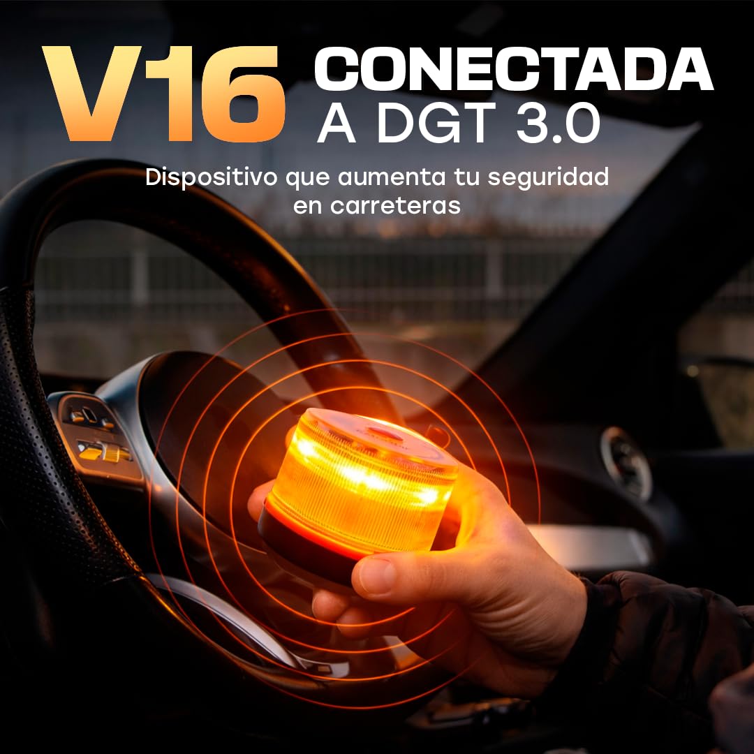 WEIDA Baliza V16 Geolocalizable para Coche | Luz de Emergencia Homologada DGT 3.0 | Señalización Vial con Base Magnética | Autonomía hasta 2 Horas | Resistencia IP54 (2 UNIDADES)