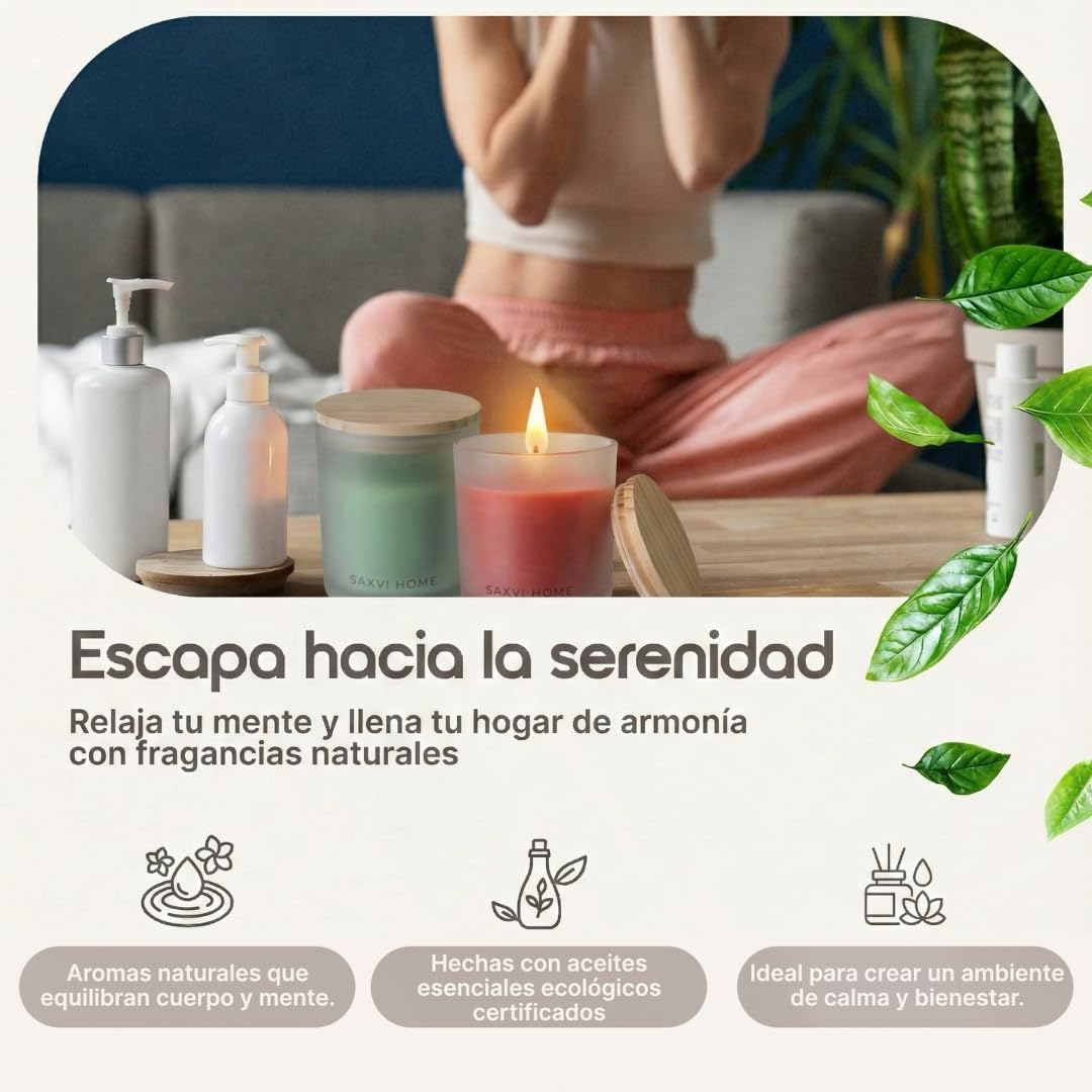 Set 2 Velas Cera de Abeja SAXVI HOME - 70 h (Limón y Ylang Ylang) | Velas Aromáticas Artesanales, Aceites esenciales ecológicos, combustión limpia, vaso de cristal, pack regalo mujer