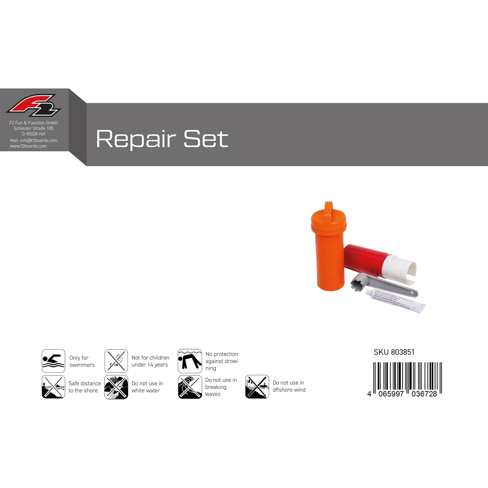 F2 Repair Set für SUP Gummiboot Stand Up Pladdle Board etc 2024/25