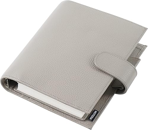 Moterm Planificador de anillos de lujo para personas de ancho personal, organizador de carpeta de cuero genuino (Pebble-Black, anillo de 1.181 in)