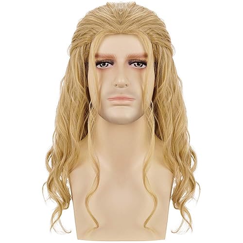 Miniatura 4 de morvally Peluca vikinga larga ondulada para hombre adulto para disfraz de superhéroe cosplay, fiesta de Halloween