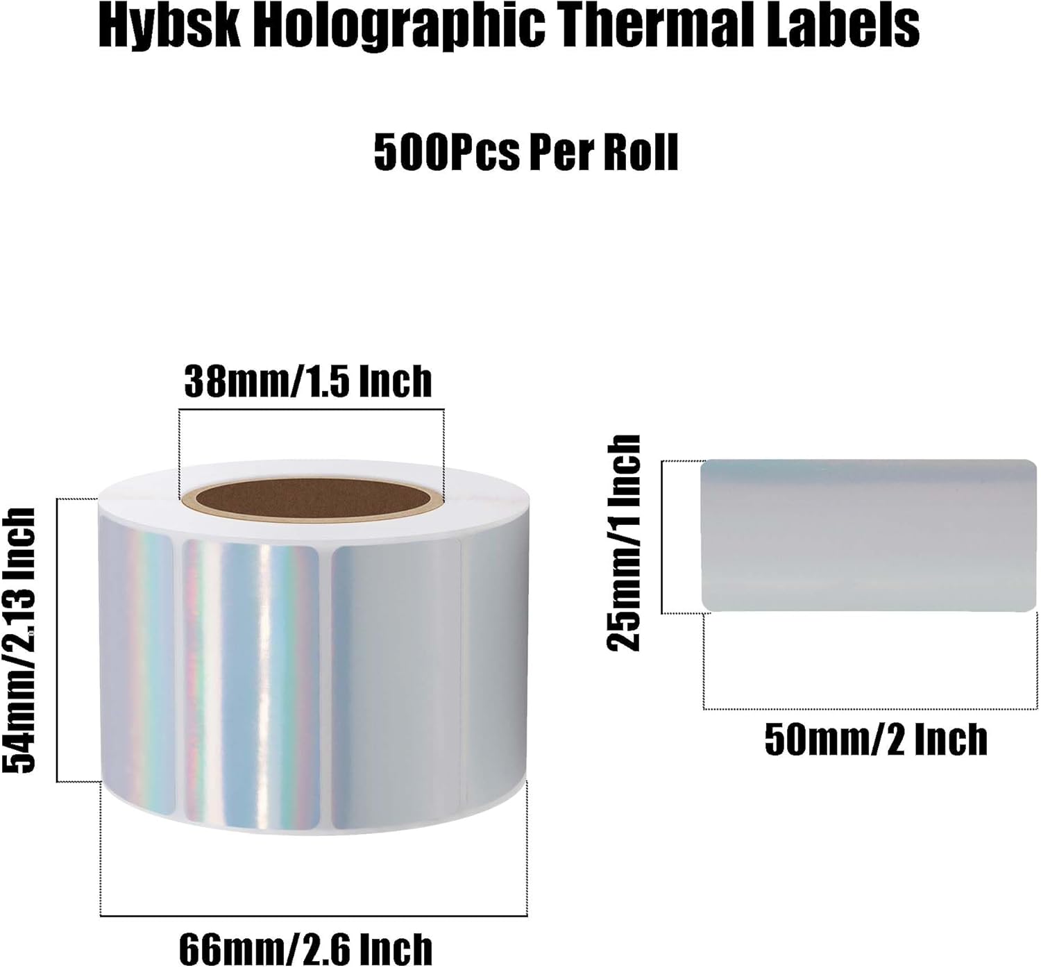Hybsk Holographic Silver Thermal Sticker Rainbow Direct Thermal Labels for Shipping, Barcodes, Address, Compatible with Rollo Label Printer & Zebra Desktop Printers (2"x1") - Image 3