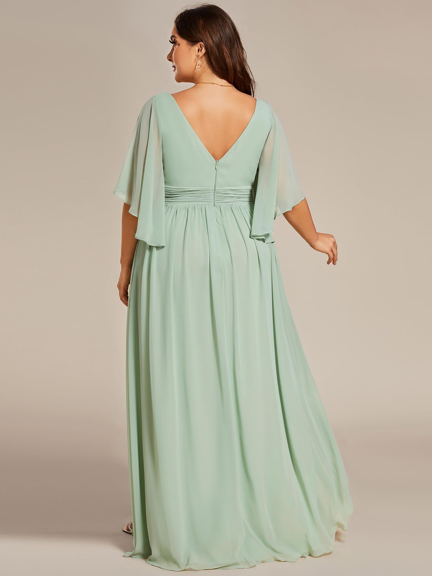 Ever-Pretty Plus Abito da damigella d'onore da donna Plus Size scollo a V mezza manica fessura una linea di lunghezza al pavimento 01886-DA, Verde menta, 58