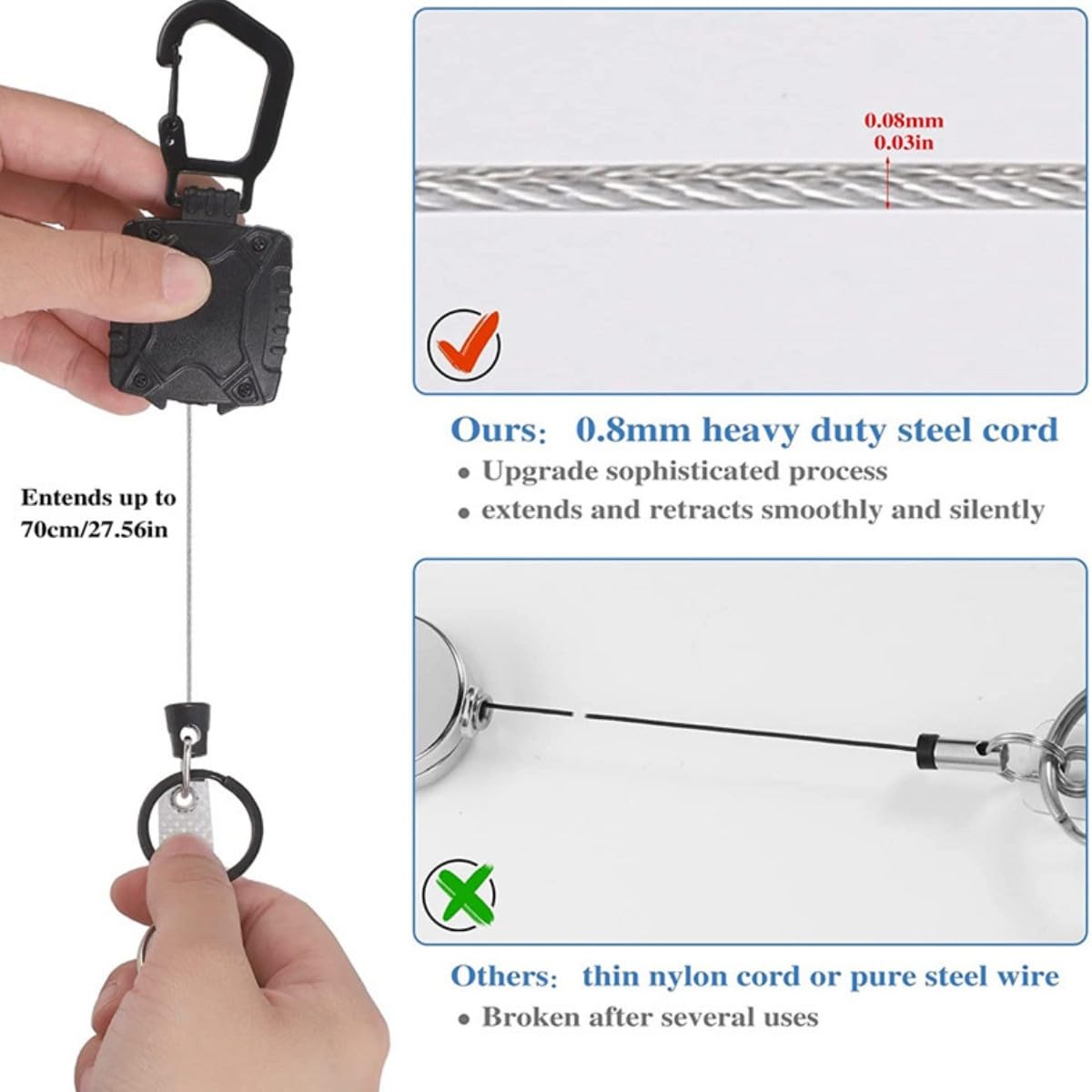 HOUSON 3 Set Retractable Badge Holders, Retractable Badge Reel Clips ID Card Holder Retractable Badge Reel Key Chain - Image 4