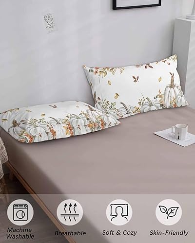 Miniatura 4 de Fundas de almohada de eucalipto y calabaza, tamaño King, fundas de almohada suaves decorativas para sofá de cuerpo largo con cierre de sobre, hojas