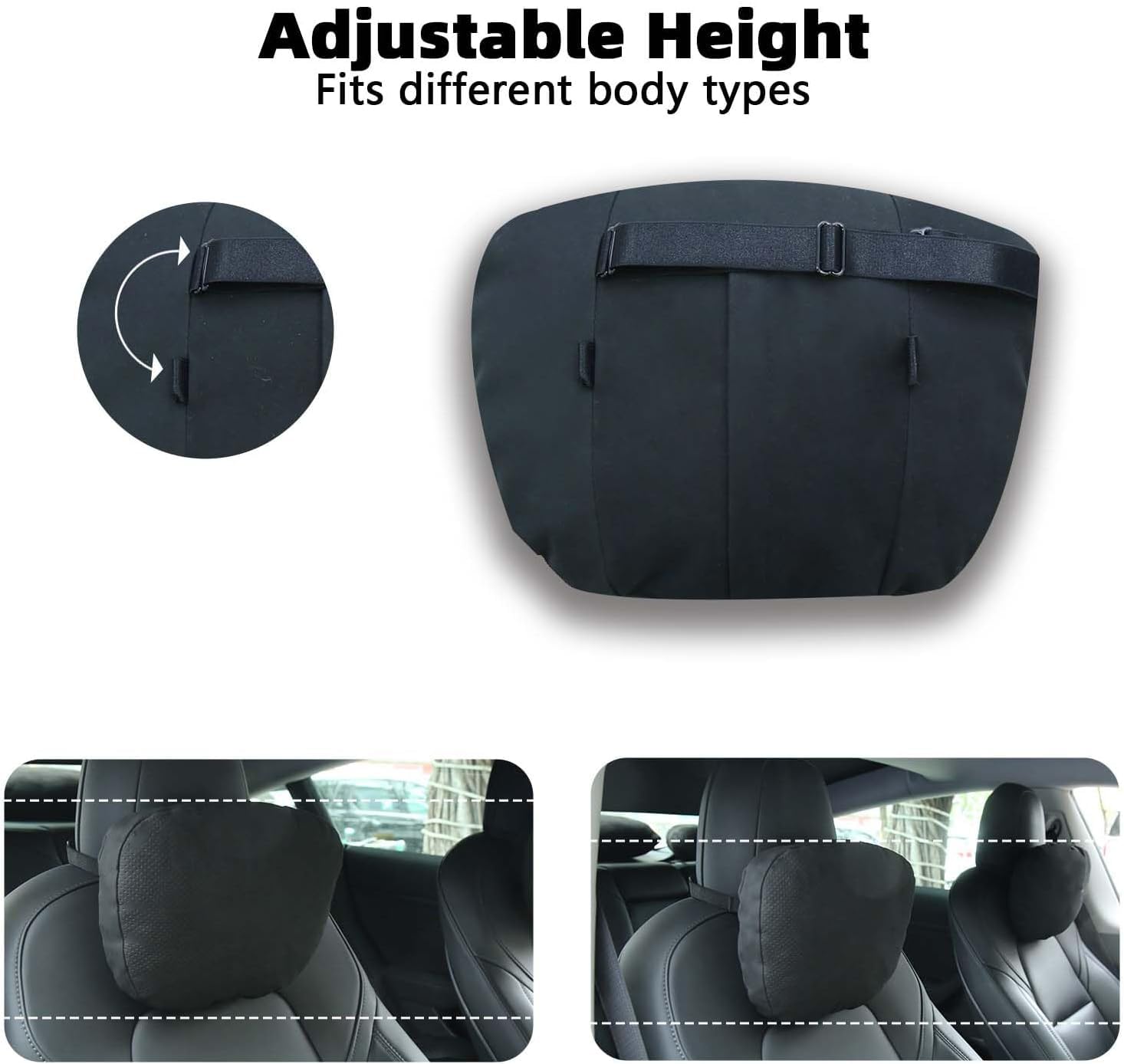 Arcoche Cuscino Poggiatesta per Tesla Model 3/Y/S/X, Cuscino per Collo Auto Tesla Memory Foam in Vera Pelle, Cuscino per Collo per Seggiolino Auto, Accessori Tesla Modello 3 Y S X (2PC Nero