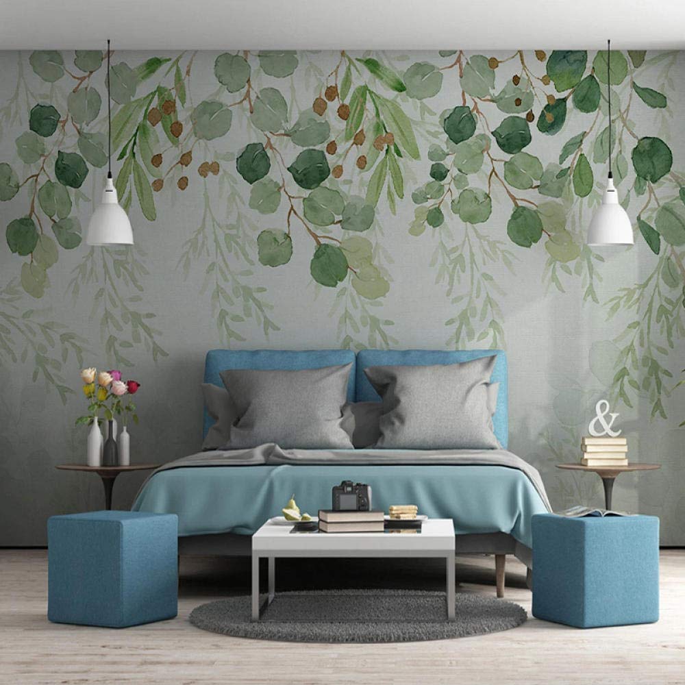 Papel tapiz mural 3D, decoración de pared de hoja verde, sala de estar, dormitorio, arte de pared, lienzo impermeable, pintura, papel tapiz moderno