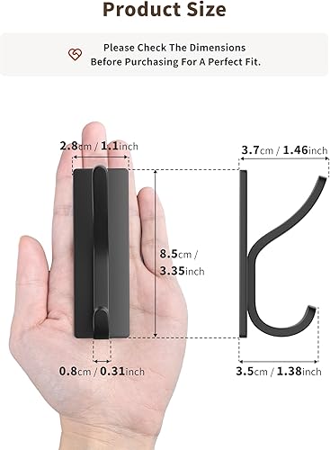 Miniatura 5 de Ganchos autoadhesivos para pared, paquete de 4 ganchos dobles curvados color negro mate, ganchos multiusos para abrigos, toallas y batas,