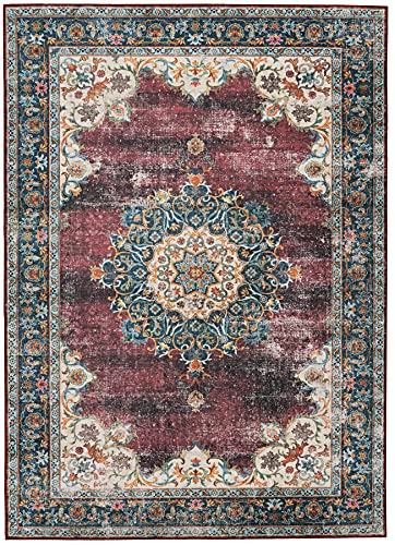 Tapete Lavable Linon 5' x 7' Color Carver Ivory & Burgundy