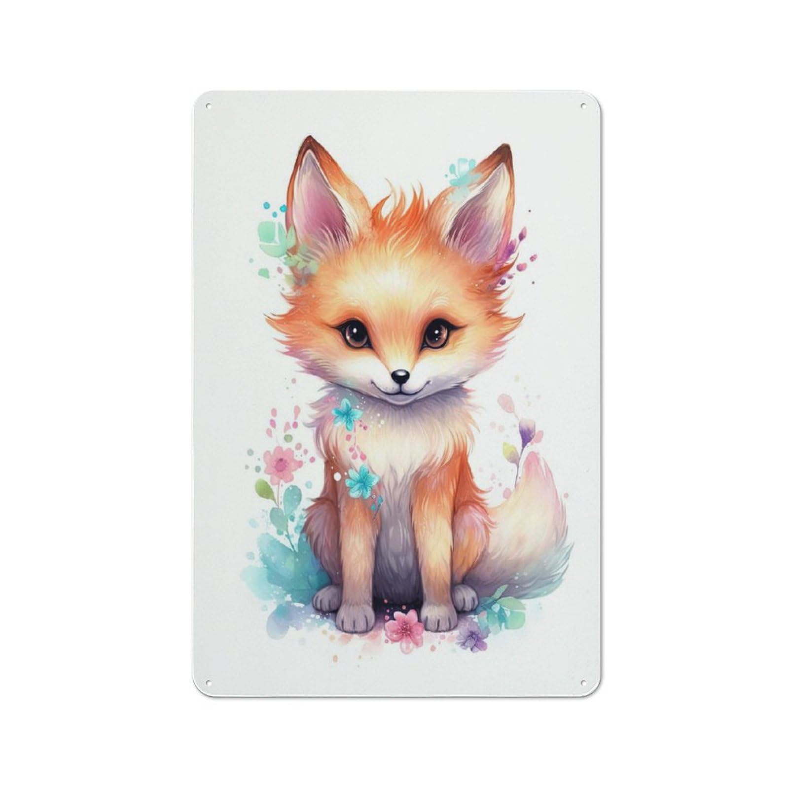 Cute Baby Fox Watercolor Classic Metal Wall Decor 30x20cm, Decorative Tin Plaque for Cafe, Pub, Workshop Or Home Bar