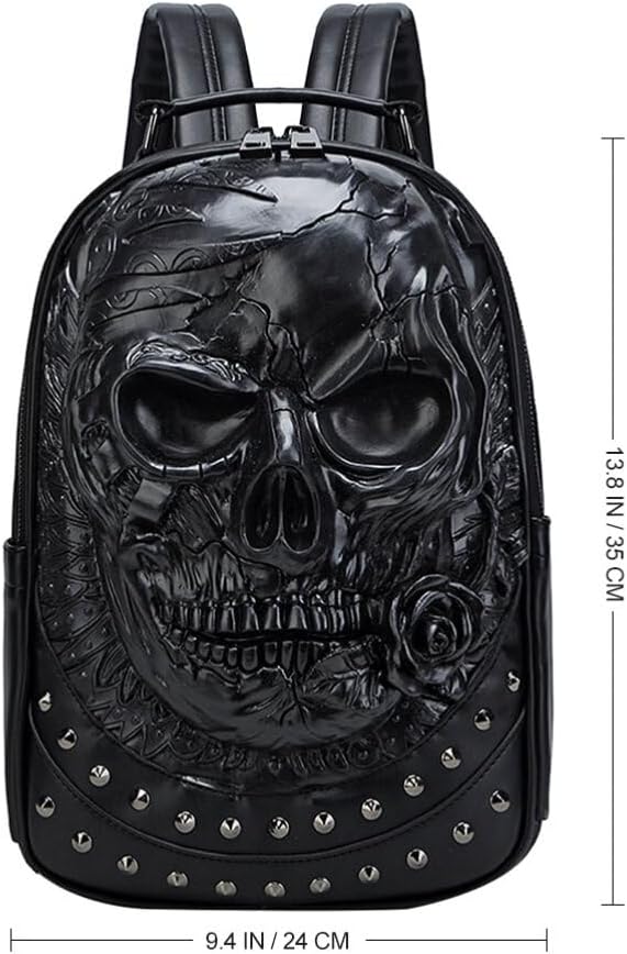 VALICLUD Rivet Skull Backpack Embossed 3D Punk Shoulder Bag for Boys Men Large Capacity Durable Everyday Use - Image 2
