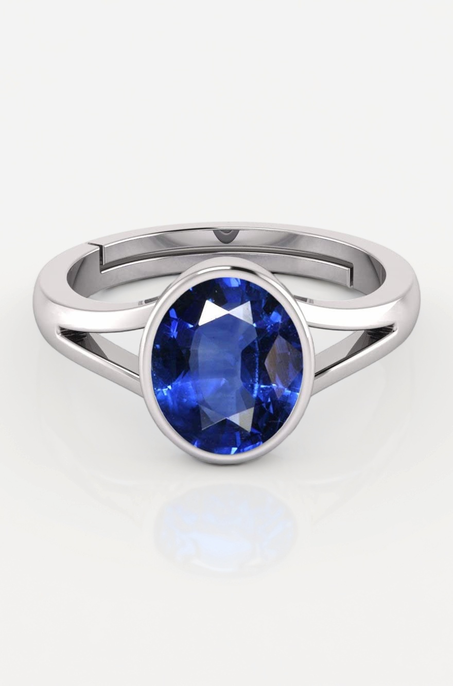 TODANI JEMS 14.25 Ratti Neelam Stone Original Certified Blue Sapphire Silver Plated Adjustable Woman Man Ring With Lab Certificate For Unisex Adult