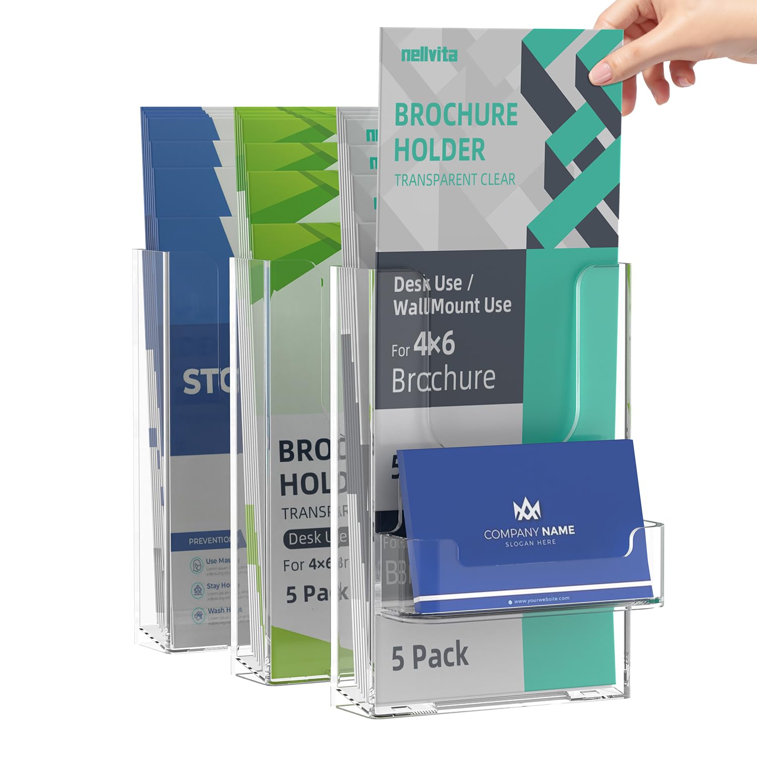 5 Pack 4 X 6 Inch Acrylic Brochure Holder Wall Mount, Pamphlet Holder Wall Mount, Clear Plastic Brochure Display Stand, Literature Flyer Holder Rack