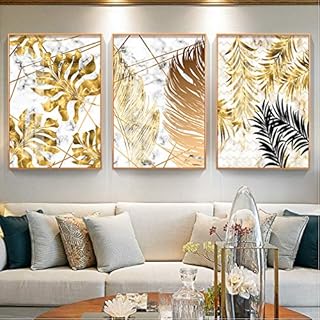 Canvas Wall Art Living Room,Art Botanical Paintings Wall Art on Canvas Abstract Gold Leaves Marble Wall Art for Bedroom Wall Decor Modern Artwork for Home Decorations,No Frame,40 * 50cm