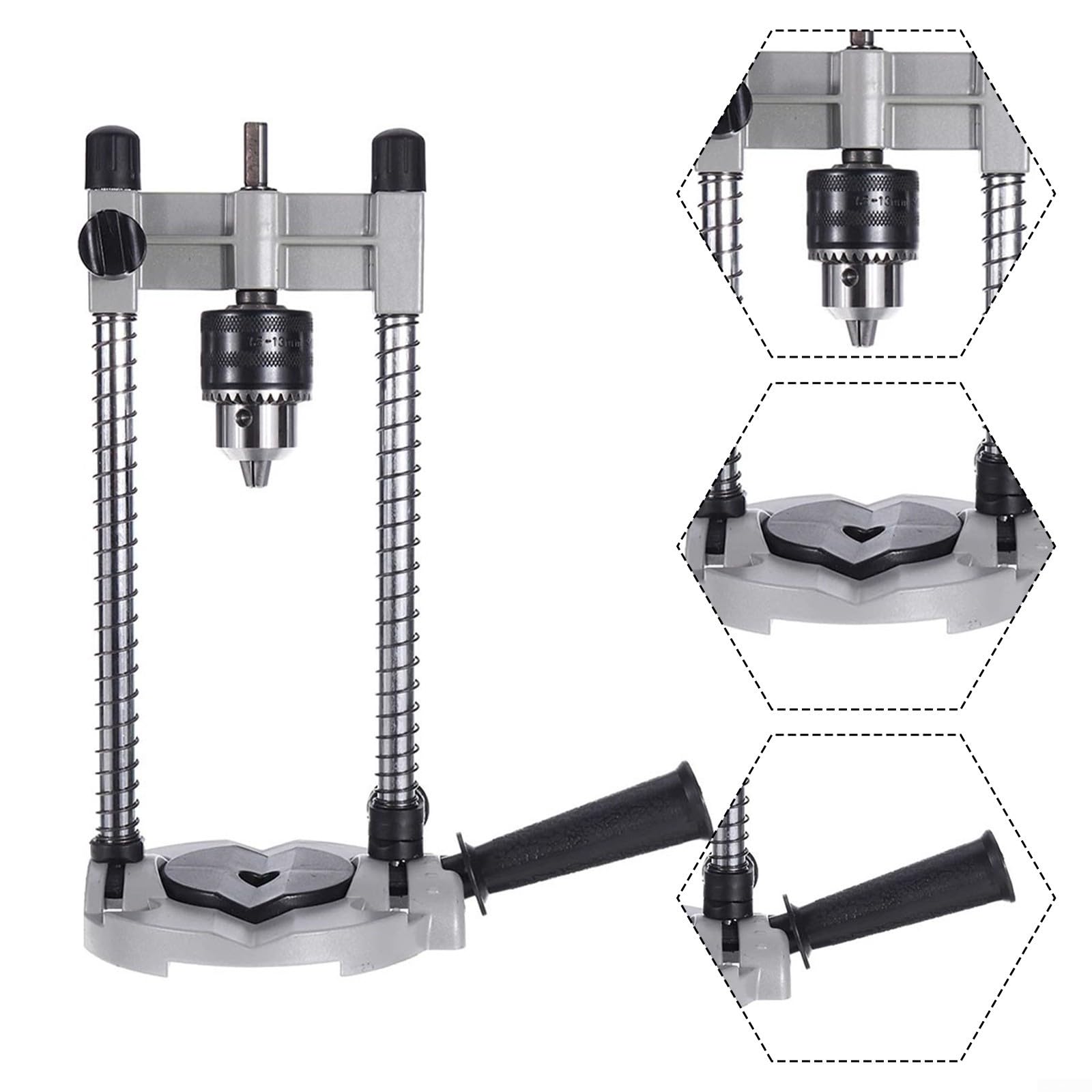 Soporte de guía de taladro Soporte de taladro para taladro eléctrico Posicionamiento vertical de 90 grados 1.5-13mm Rango de sujeción Madera Mármol Metal Perforación