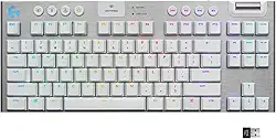 Teclado Mecânico Gamer Sem Fio Logitech G915 TKL com RGB LIGHTSYNC, USB ou Bluetooth, Controles de Mídia, Design Ultrafino, Exclusivo Switch de Perfil Baixo GL Tactile e Bateria Recarregável - Branco