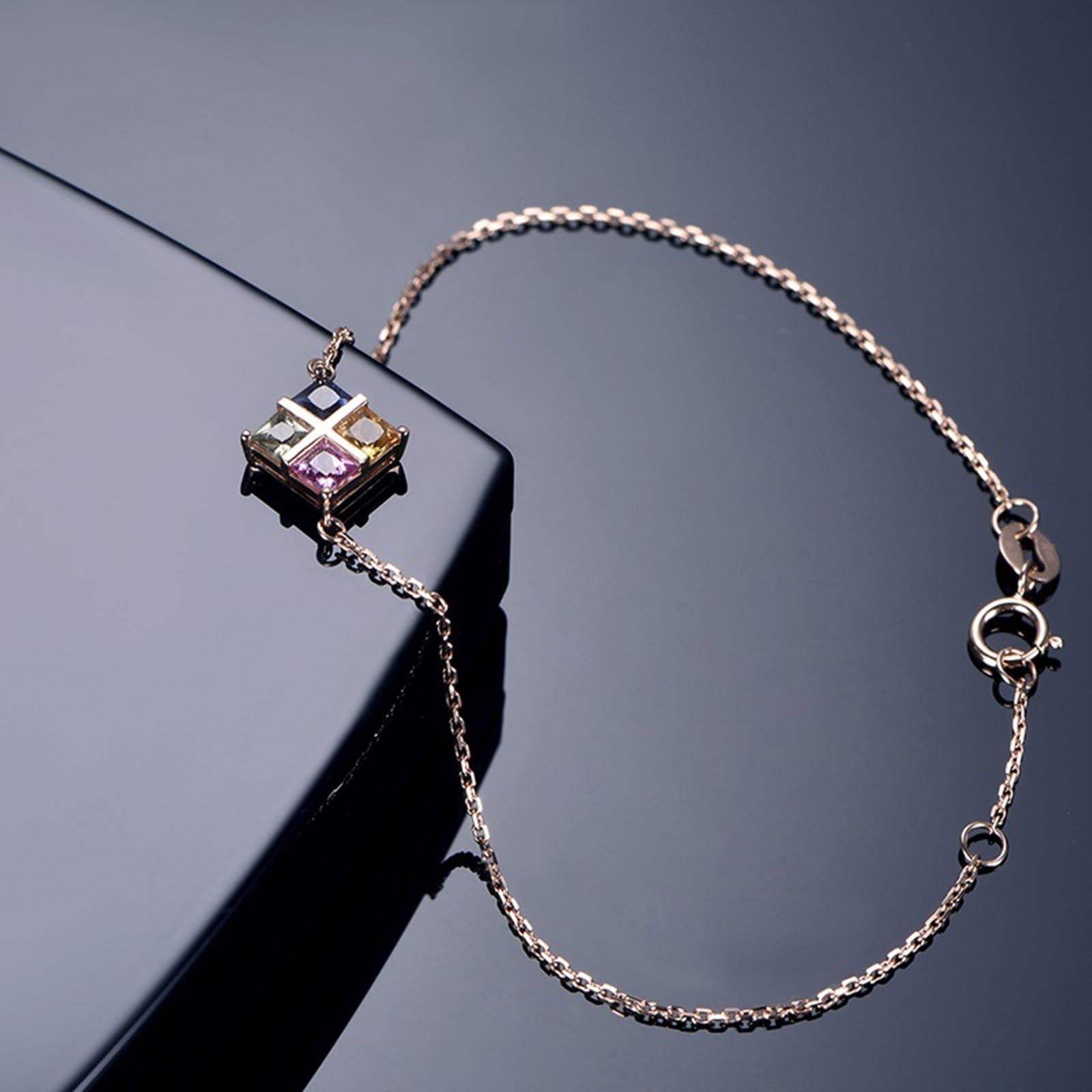 Bracciali Oro Rosa 750/585/375, Bracciale con Pietra Zaffiro 0.78ct 16-18 cm Estensione 4 cm, Braccialetto Donna Matrimonio