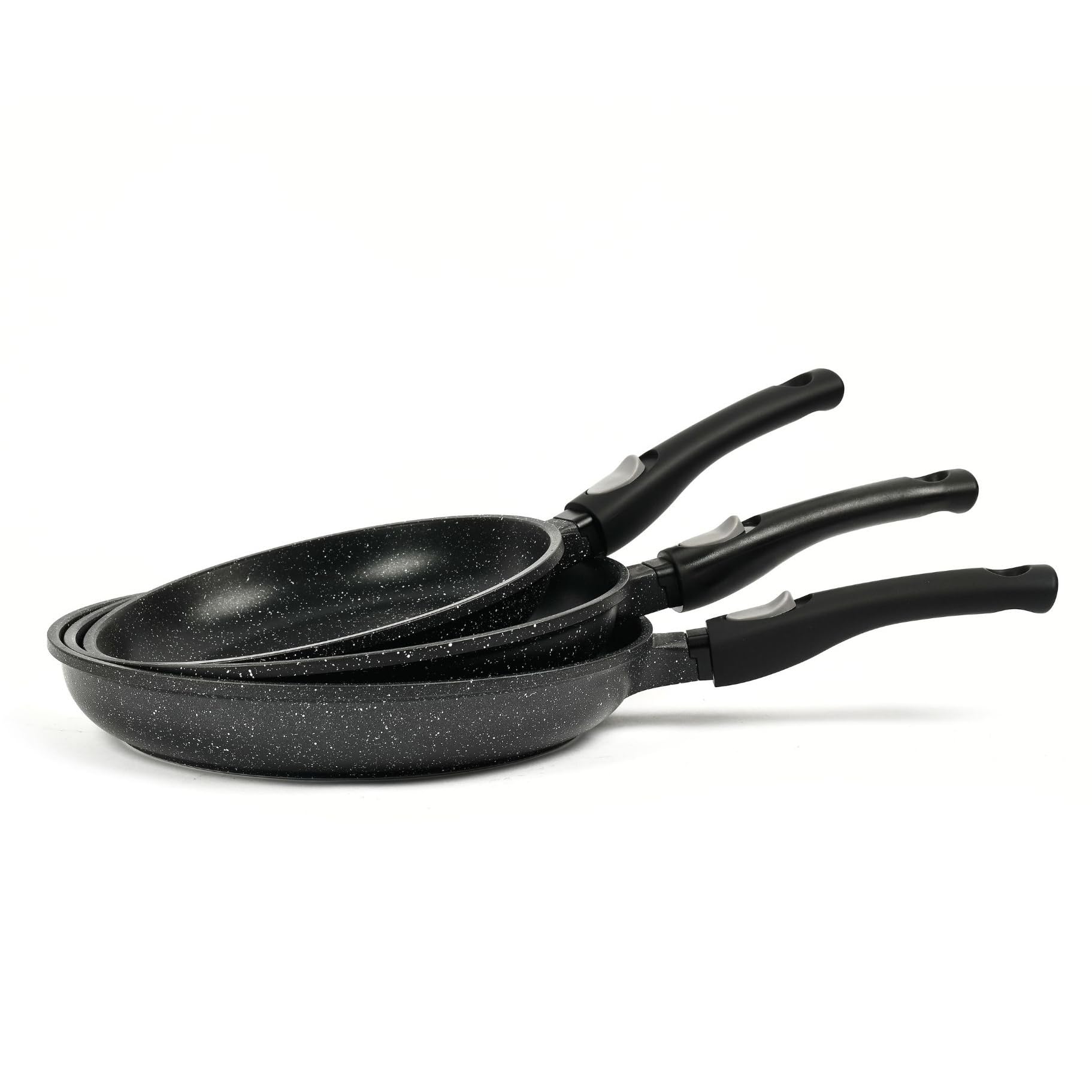 Lot de 3 Poêles Façon Pierre sans PFOA Diamètre : 20/24/28 cm Tous Feux dont Induction Cuisson sans Matière Grasse Revêtement en Greblon C3 ou C3+ de Technologie Allemande (Revêtement C3+)
